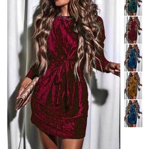 Rebadress Long Sleeves Velvet Holiday Dress